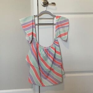 Striped Multicolor Off Shoulder Sleeve Top
